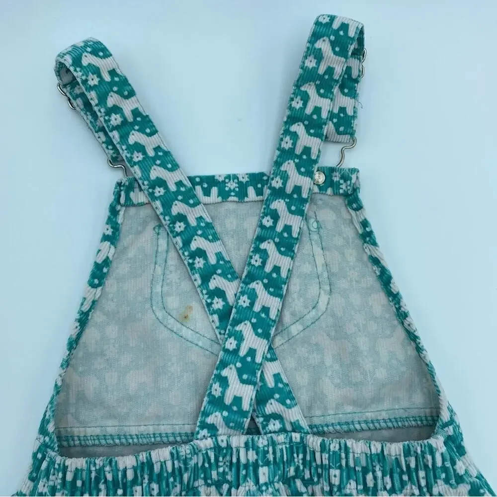 Vintage Oshkosh B'Gosh Corduroy Overall Dress Green Horse Pony‎ White Size 6